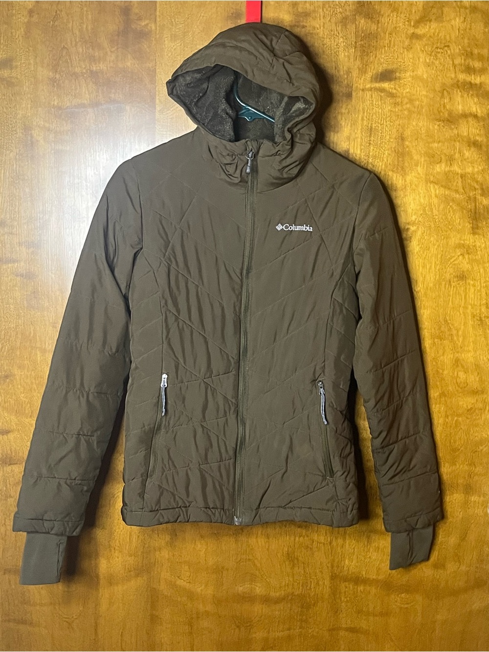 Columbia Omni-Heat Hooded Insulated Jacket Women’s Small Dark Olive Green